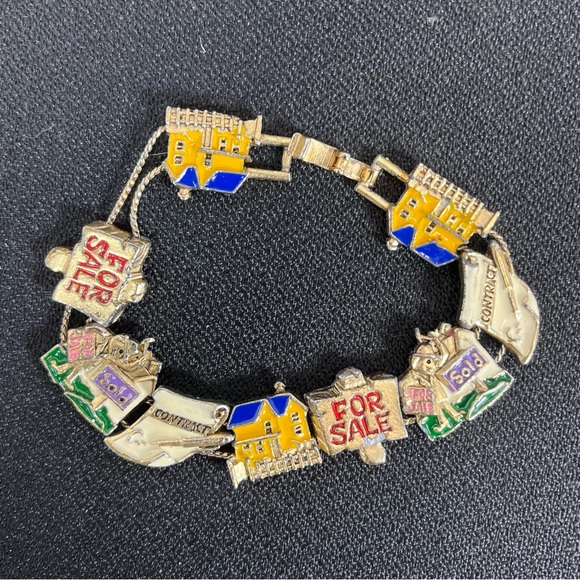 Vintage Silver Tone Realtor For Sale Charm Slide Bracelet 8” - Picture 2 of 5